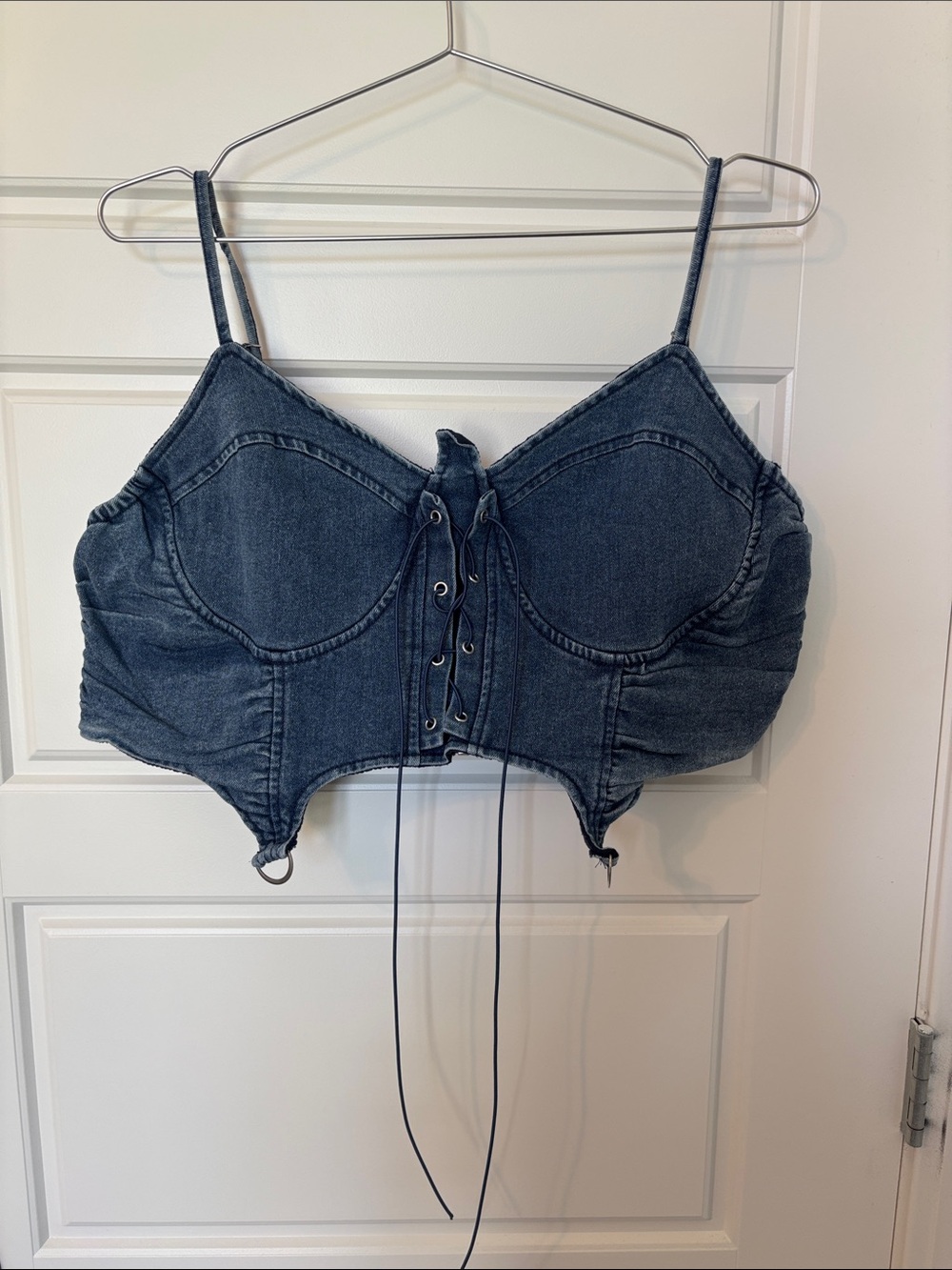 Dark Blue Denim Lace-Up Bustier Crop Top